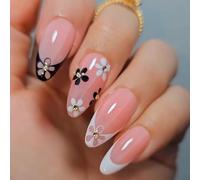 24 Pcs Stampa Fiore Su Unghie Pizzo Mandorle French Unghie Finte Asta Acrilica Lucida Su Chiodi Per Il Festival E Quotidiano
