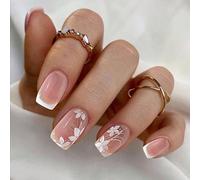 24 Pcs Stampa Lucida Su Unghie Con Disegni Floreali Forma Piazza Francese Falso Per Le Agenzie Primavera Accessori Per Chiodi Alla Moda