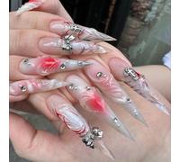 24 Pcs Stilettos Premere Unghie Finti Francesi Unghie False Acriliche GURE ARTICIFICAZIONI PER LUSE ACRILICA DOMENA PER DONNE CHIRA