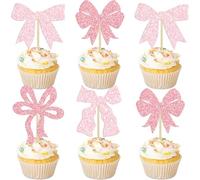 24 PCS Topper Torta Rosa, Fiocco Rosa per Torta, Topper Cupcakes Rosas, Fiocco Cake Topper, Adatto per Feste con Fioccos, Feste di Compleanno Rosas, Festes di Compleanno per Bambine/B