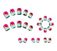 24 Pcs Unghie Artificiali Con Tramonto Design Di Cocco Lucido Breve Pressa Quadrata Chiodo Spiaggia Tema Facile Da Applicare Abs Press Su Unghie