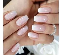 24 PCS Unghie Finte Con Punta Francese Kiss Nails Corte Stick on per Donne e Ragazze da Indossare Ogni Giorno