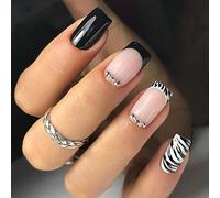 24 PCS unghie finte francesi unghie finte corte unghie finte nere e rosa unghie finte linee disegni copertura completa unghie finte ragazze e donne utilizzati per decorare con i regali di vacanza