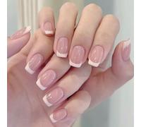 24 PCS Unghie finte, unghie finte con punta francese Unghie finte Kiss Nails Unghie finte Stick on Nails Unghie francesi per donne e ragazze da indossare ogni giorno