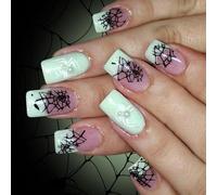 24 Peperoncini Halloween Nails White Spiderweb Design Sparkling Stick Unghie Artificiali Arte Scintillanti Bianche Unghie Scintillante