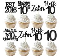 24 pezzi 10° compleanno decorazione torta EST 2016 cupcake topper glitter dieci buon compleanno 10 decorazioni per torte per prost su 10° anni anniversario festa torta decorazioni nero