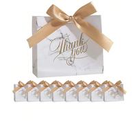 24 pezzi/12 pezzi/6 pezzi Sacchetti regalo bianchi con scritta "Grazie", mini sacchetti per caramelle con fiocco, adatti per feste, compleanni, matrimoni, addii al nubilato, regali per gli ospiti del