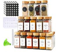 24 pezzi/12 pezzi/6 pezzi Set di barattoli di vetro quadrati con coperchi in bambù - Antiruggine, ermetici e facili da riempire - Adatti per la conservazione di spezie in cucina, barattoli di vetro tr