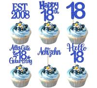 24 pezzi 18th compleanno decorazione torta EST 2008 cupcake topper glitter diciotto compleanno 18 torte decorazioni per prost su 18th anni anniversario festa torta decorazioni blu