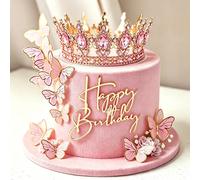 24 pezzi/3 pezzi Set di topper per torta di compleanno di lusso con corona di strass e farfalla, adatto per decorazione di torte e dessert per feste di compleanno di principesse e regine 24 pezzi/set,