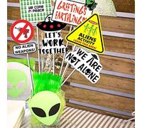 24 pezzi (6 stili) a tema alieno centrotavola bastoncini decorazioni UFO alieno topper decorazioni per tavolo non siamo soli per bambini, ragazze, ragazzi, adulti, compleanni, baby shower, primo