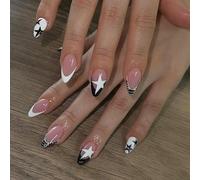 24 Pezzi A Forma di Mandorla Stick On Unghie Stelle Coperture Piene Unghie Finte French Tip Press On Manicure Forniture Per Donna