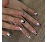 24 Pezzi A Forma di Mandorla Stick On Unghie Stelle Coperture Piene Unghie Finte French Tip Press On Nails Manicure Forniture Per Donna