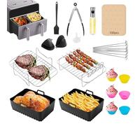 24 Pezzi Accessori Friggitrice ad Aria, Accessori Air fryer con Teglia in Silicone, Air Fryer da 7.6 a 9.5 L,Supporto per 2 Pezzi Teglia in Silicone per Air Fryer,100 Fogli di carta oleata, Flacone