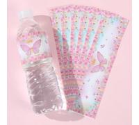 24 pezzi Adesivi per bottiglie a tema farfalla rosa, adesivi per bottiglie per feste di compleanno a tema farfalla, decorazioni per feste, bomboniere, regali di compleanno, etichette decorative per co