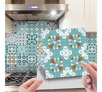 24 Pezzi Adesivi per Piastrelle per Mobili e Pareti, Hiser Mosaico Stile Impermeabile Adesivo da Parete Autoadesive Rotoli Carta per Cucina Bagno Casa Decorativo (Arancio Verde,15x15cm)