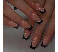 24 pezzi Adesivi per unghie a forma di bara lunghe di colore nero per manicure francese, per esaltare il tuo senso della moda! Stile minimalista e unico, durevole e riutilizzabile. Il set include 1 pe