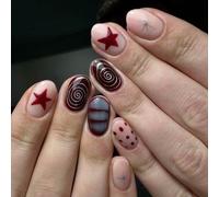 24 pezzi Adesivi per unghie a forma di stella ovale e a pois, design french tip, dimensione corta perfetta per unghie in acrilico, include: 1 pezzo di gel trasparente e 1 lima per unghie Blocchi di co