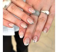 24 pezzi Adesivi per unghie a forma di stella ovale per manicure francese, include 1 flacone di colla gel e 1 lima per unghie, adatto per donne e ragazze per la vita quotidiana e le feste, stile corto