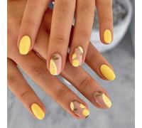 24 pezzi Adesivi per unghie corte e quadrate, esprimi il tuo amore! Eleganti e carini in tonalità di giallo limone, giallo foglia, giallo brillante. Crea un'affascinante arte di unghie primaverile/est
