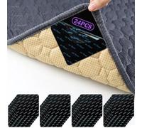 24 Pezzi Antiscivolo per Tappeti - 10x10cm Adesivi Ferma Tappeto Doppio Lato Riutilizzabili e Lavabili, Nero Sottotappeto Antiscivolo per Pavimenti in Piastrelle, Legno, Vinile - Blocca Tappeto Angoli