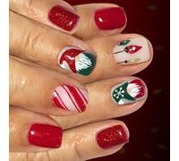 24 Pezzi Babbo Natale Glitter Unghie Artificiali Rosse Glitter Strisce Per Le Donne di Natale Costume Accessori Glitter