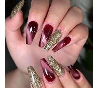 24 Pezzi Balletto Unghie Finte Con Polvere Glitter Coperture Complete Lucido Bastone Su Unghie Manicure Artificiali Arte Per Le Donne