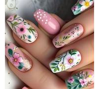 24 Pezzi Bara Stili Da Imprimere Unghie Fiori Finte Copertine Complete Facile Da Applicare Per Diverse Occasioni Eleganti Punte Unghie