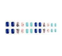 24 Pezzi Blu Artificiale Chiodi Acrilici Corti Coperture Complete False Nails Turbinio Su Unghie Fiori Stampa Su Unghie