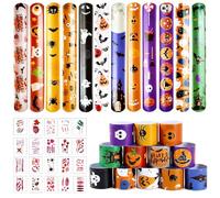 24 Pezzi Braccialetti Slap, Gadget Halloween Giocattoli Festa Braccialetti Schiaffo, 20 adesivi temporanei per tatuaggi,Riempitrici per Borse da Festa Bracciali Scatto per Bambini Ragazzi Halloween