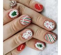 24 Pezzi Breve Albero Di Natale Quadrato Stampa Sulle Unghie Lucido Vacanza Invernale Nail Art Per Le Donne Manicure Stick Sulle Unghie