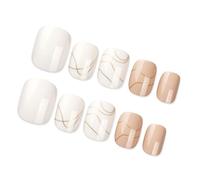 24 Pezzi Breve French Tip Press On Nails Con Linee D'oro Design Semplice Forma Quadrata Unghie Artificiali Colla Su Unghie Per Le Donne