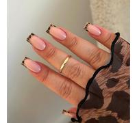 24 Pezzi Breve Quadrata Leopardo Con Pizzo Francese Da Imprimere Le Unghie Artificiali In Acrilico Per Manicure A Casa O Salone. Utilizzare Una Manicure In
