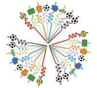 24 Pezzi Calcio Cannucce Di Plastica Ricci Per I Bambini, Riutilizzabili Cannucce Colorate Con Il Disegno Del Cartone Animato Di Calcio, Cannucce Da Bere Adatto Per Il Club, Festa Di Compleanno