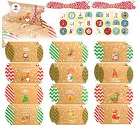24 Pezzi Calendario dell Avvento da Riempire,Calendario Avvento Fai da te Scatole,Scatole di Caramelle di Natale,Scatole di Caramelle per Cuscin con Etichetta Corda di Canapa e 24 Adesivi Numerici