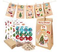 24 Pezzi Calendario Dell'avvento da Riempire, Calendari de l'Avent fai da te, Sacchetti per Calendario Dell'avvento avec Autocollants Décoratifs, Pinze e Corde per Bambino, 18 x 9 x 5.5 cm