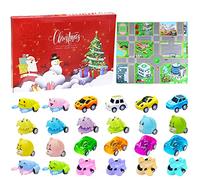 24 pezzi calendario dell'Avvento per bambini, giocattolo auto animale, calendario dell'Avvento, mini auto, calendario dell'Avvento, giocattolo auto con 1 carta di scena del traffico