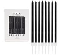 24 Pezzi Candeline Compleanno Nero per Torte - 10 cm Candeline Metallizzate Lunghe con Supporto, Candeline Sottili per Cupcake, Decorazioni per Matrimonio, Baby Shower e Feste