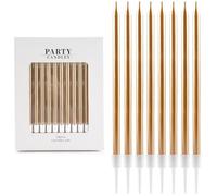 24 Pezzi Candeline Compleanno Oro Champagne per Torte - 10 cm Candeline Metallizzate Lunghe con Supporto,Candeline Sottili per Cupcake,Decorazioni per Matrimoni,Baby Shower e Festeggiamenti Eleganti