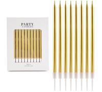 24 Pezzi Candeline Compleanno Oro per Torte - candelina Lunghe Metallizzate con Supporto, Decorazioni per Matrimonio, Baby Shower e Feste