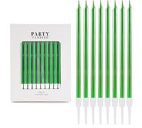 24 Pezzi Candeline Compleanno Verde per Torte - candelina Metallizzate Lunghe con Supporto, Decorazioni per Bambina, Baby Shower e Matrimoni