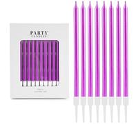 24 Pezzi Candeline Compleanno Viola per Torte - 10 cm Candeline Metallizzate Lunghe con Supporto, Candeline Sottili per Cupcake, Decorazioni per Bambina, Baby Shower e Matrimoni