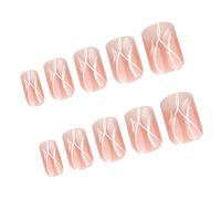 24 Pezzi Chiodi Acrilici Brevi Quadrate Linee Ondulate Coperture Complete Chiodi Francesi Stampa Su Unghie Lucide Finte