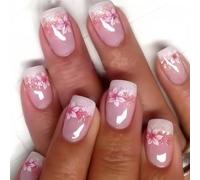 24 Pezzi Chiodi Artificiali Corti Con Fiori Premendo Su Chiodi Francesi Ponti Acrilici Bastone Su Chiodi Primavera Finte Unghie Su Chiodo