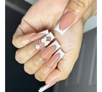 24 Pezzi Chiodi Da Implementare Unghie Artificiali Fiocchi Bianchi Chiodi Artificiali Francesi Da Incollare Sulle Unghie Per Feste Matrimoni E Uso Quotidiano