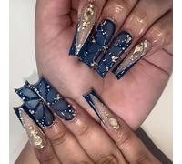 24 Pezzi Comode Premere Su Unghie Per Le Donne Con Strass Modelli Moda Acrilico Falso Per Le Feste Partito Pronto Un