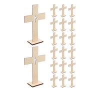 24 Pezzi Croce in Legno Rustica da 6,7 Pollici con Basi | Finitura Grezza Color Kaki, Freestanding e Verniciabile, per Casa e Stile Farmhouse, Bordi Arrotondati