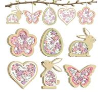 24 pezzi decorazione di Pasqua da appendere, double face in legno, decorazione di primavera pendente, decorazione di Pasqua con rabbini di Pasqua, uova di Pasqua, farfalle e fiori (rosa)