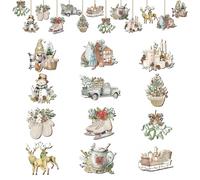 24 Pezzi Decorazioni Natalizie in Legno, 12 Modelli a Tema Natalizio Decorazioni Albero di Natale con Spago per Deco Festa di Natale Invernale la Casa Christmas Tree Fai Da Te (A)