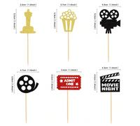 24 pezzi Decorazioni per cupcake a tema cinematografico, copritori e decorazioni per cupcake per feste a tema film, con stampe di macchina da presa, popcorn, per festa di nascità o compleanni Shining 